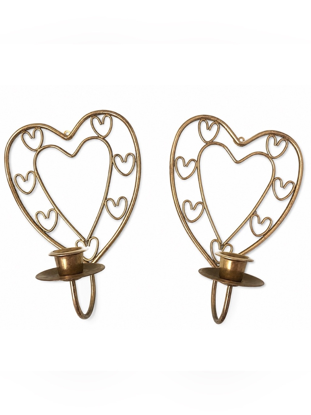 Heart-Shaped Brass Wall Sconces - Pair